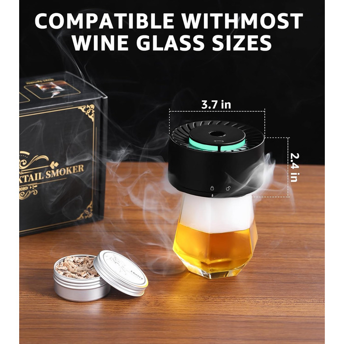Електричний набір для копчення віскі з LED-підсвічуванням, 6 ароматів деревини, без бутану, перезаряджається, вінтажний, барний аксесуар, подарунок для чоловіків, батька, чоловіка