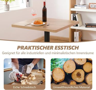 Кухонний стіл Mingone 80x80 см з дерев'яною стільницею та металевими ніжками. Квадратний стіл для кухні, вітальні, балкону або їдальні. Розміри: 80x80x75 см. Зі стилізованою під дуб стільницею.