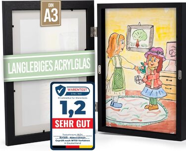 Рамка для дитячих малюнків KIYARI A4, 2 шт., білий, розкладний, з фронтальним доступом, для 150 малюнків, міцне дерево, безпечне скло, для творчості, дитячої кімнати та школи