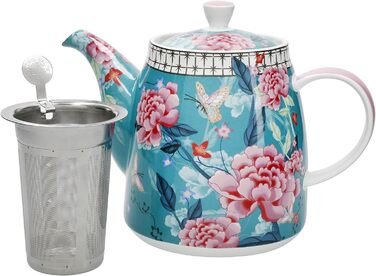 Чайник для заварювання з керамічним фільтром London Pottery, форма дзвону, синьо-зелений, квітковий візерунок, 1 л