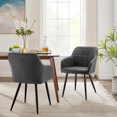 CLIPOP Комплект з 2-х обідніх стільців, з підлокітниками, з штучної шкіри, для кухні, вітальні, обідньої кімнати (штучна шкіра, темно-сірий)