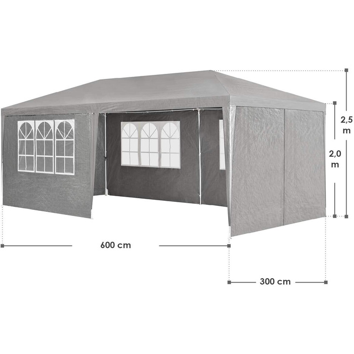 М з 6 знімними бічними стінками та дахом - 18 м - 12 гачків для заземлення та 6 мотузок - Шатро для вечірки в саду Весільна садова альтанка Садовий намет Альтанка - сірий Темно-сірий, 3x6