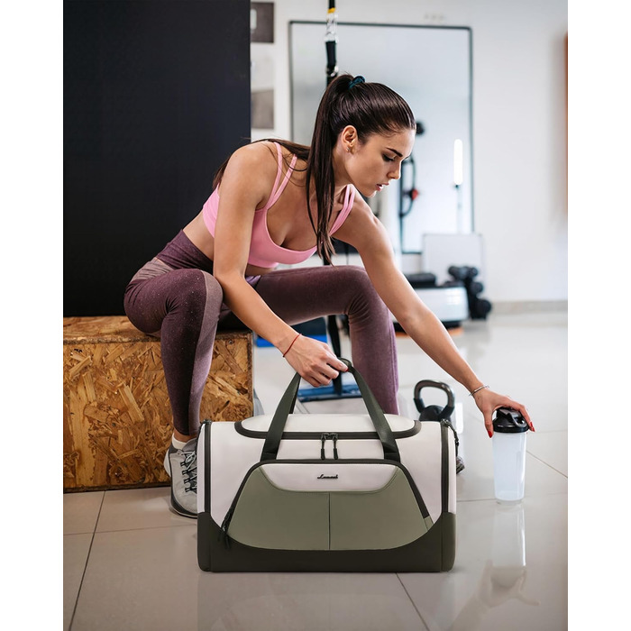 Спортивна сумка LOVEVOOK 30L для жінок з відділенням для взуття та мокрих речей, невелика сумка для залу, плавання, сауни, ручної поклажі для спорту, фітнесу, тренувань та подорожей, водонепроникна дорожня сумка-мішок (B-бежевий, 45x24x28см)