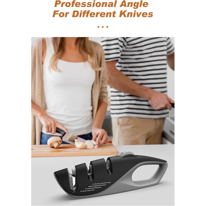 Професійний ручний точило для ножів з 5 кутами, дизайн UK, 3-ступеневе точіння роликами, для кухонних, хвилястих, хлібних, кишенькових та мисливських ножів, ножиць, чорний колір, 26 см