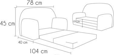 Дитячий розкладний диван FORTISLINE 2в1, 40x78x45 см, плюшевий бірюзовий з котиками, знімний чохол, для сну та ігор