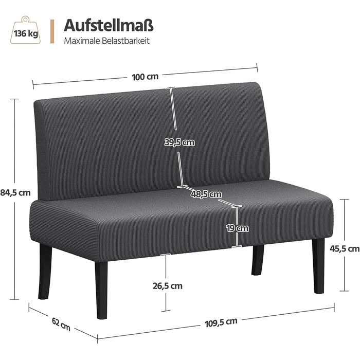 Диван-лавка Yaheetech для кухні, 2 місця, без підлокітників, зелений (сірий), для вітальні/коридору/офісу
