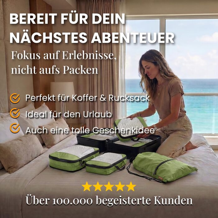 Набір компресійних органайзерів для одягу в дорогу 7 предметів, Packing Cubes для валізи та рюкзака, Olive Odyssey (Зелений)