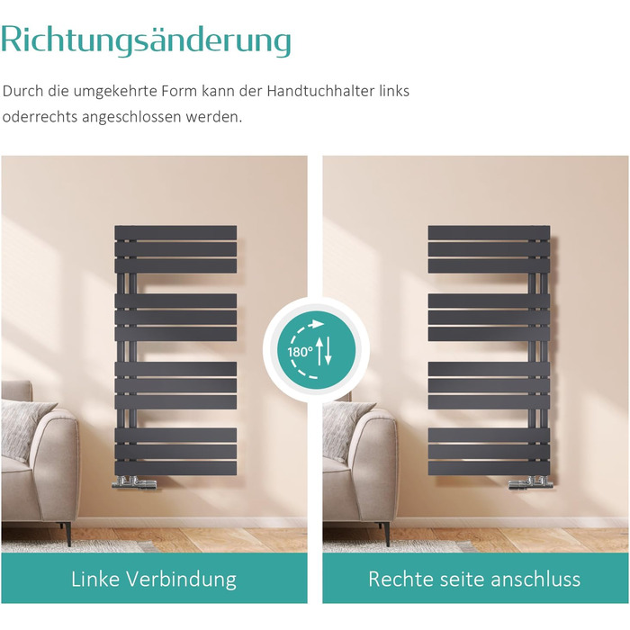 Електричний рушникосушар EMKE 104x50 см, чорний, 529W, бічний підключення