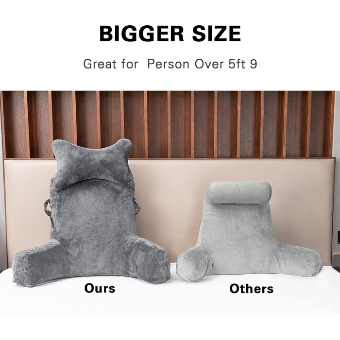 Велике крісло-мішок для читання, 78.7 см, з підголовником та підлокітниками, сіре, для читання та відпочинку