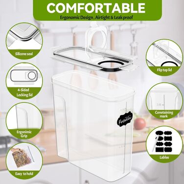 Набір контейнерів для зберігання 2.5л, BPA-free, для крупи, борошна, з етикетками та ручкою, 4 мірні ложки