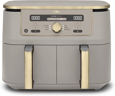 Фритюрниця Ninja Dual Zone Digital Air Fryer 9.5L, 6-в-1, 2 відсіки, Stone/Gold DZ400EUSTGD