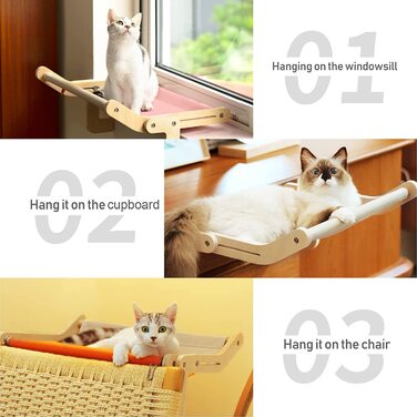 Віконна підставка для кішок MewooFun, підвісний гамак для вітальні, віконне сидіння, полки для ліжка для домашніх кішок без свердління ,без присоски (фіолетовий / зелений) (жовтий / сірий)