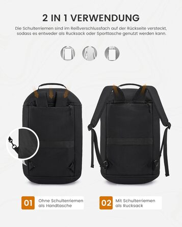 Спортивна сумка LOVEVOOK для жінок та чоловіків, велика сумка для тренувань та подорожей, 45L, з відділенням для взуття та мокрих речей, водонепроникна, з функцією рюкзака, чорна (51x28x32 см)