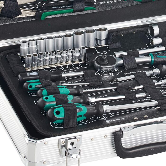 Набір інструментів Brüder Mannesmann 108 предметів в алюмінієвому кейсі: викрутки, плоскогубці, біти, головки, молоток, сталь Cr-V