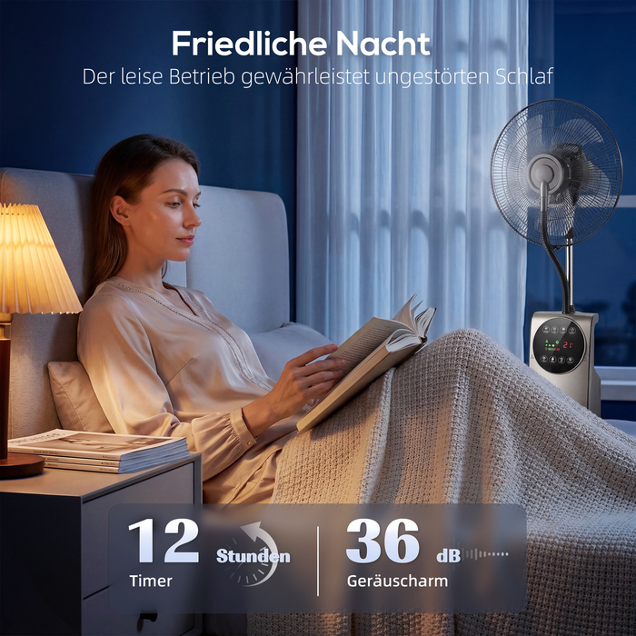 Вентилятор з розпилювачем та пультом дистанційного керування, стаціонарний вентилятор з зволоженням повітря, кут повороту 70°, 3 швидкості, 3 режими, резервуар для води 3,1 л