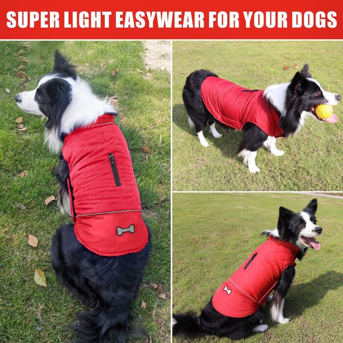 Зимова куртка Idepet Windproof Dog Coat з отвором для шлейки для маленьких/середніх собак (3XL, червоний)