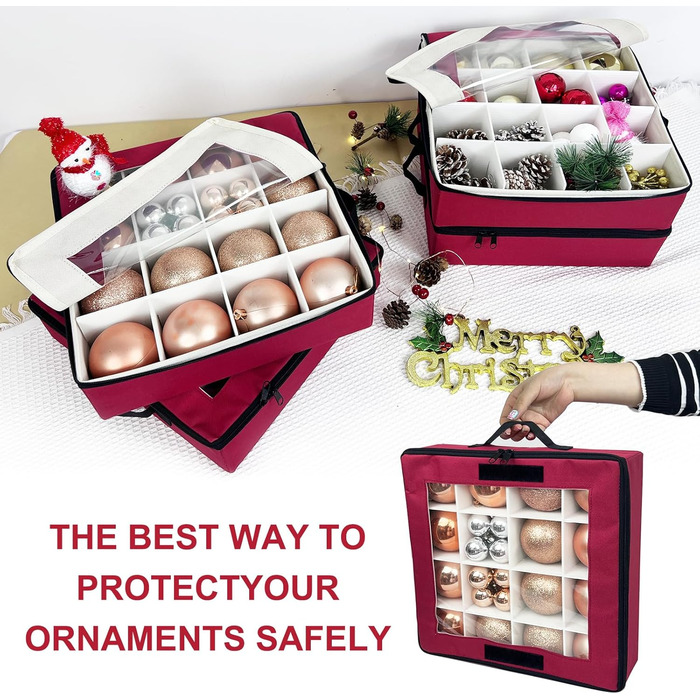 Коробка для прикрас на ялинку VERONLY з перегородками, складана, з ручками та кришками (4 шт., червона)