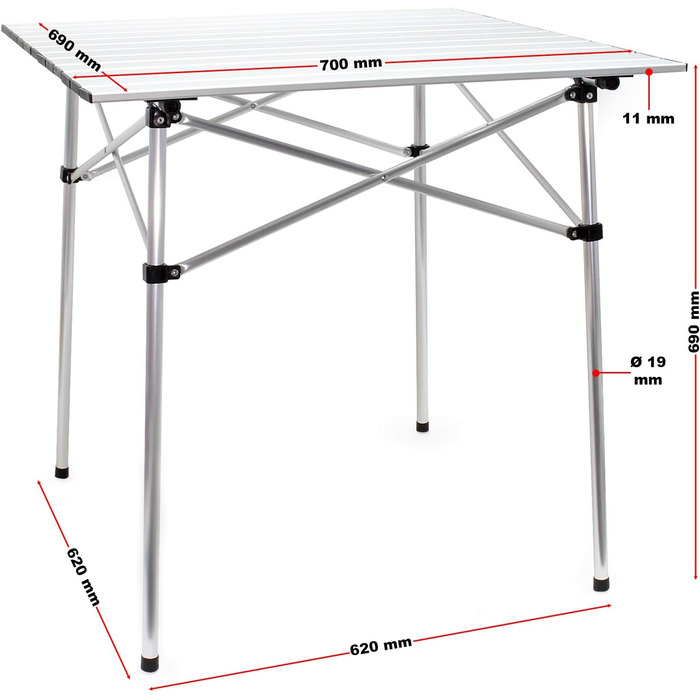 Складаний кемпінговий стіл Wiltec з алюмінієвою стільницею, регульована висота, навантаження до 30 кг (70x69 см) для відпочинку на природі та балкона