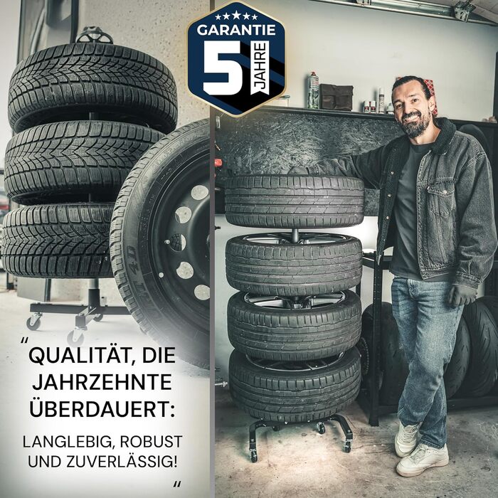 Преміум-підставка для шин на колесах (295 мм, 150 кг) - 4 шини. Чорна, мобільна, для зберігання шин