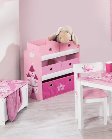 Мотив замку принцес - Ігрова полиця для дитячої кімнати з 5 тканинними коробками - Полиця для зберігання для дівчаток і хлопчиків - рожева / рожева, (в упаковці )