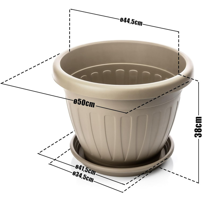 Квітчалка BigDean 3X з підставкою, 50x38 см, мокко - водостійкий горщик для квітів, UV-стійкий, з водозливом, з міцного пластику, для дому та саду, Made in Europe