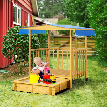 Outsunny Пісочниця без підлоги, регулюється по висоті, 107,5 x 107,5 x 110 см, пісочниця з дахом, пісочниця з кришкою, натуральна