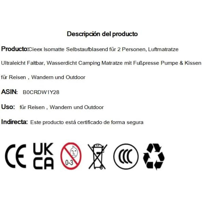 Спальний килимок Cieex самонадувний для 2 осіб, надлегкий складний надувний матрац для кемпінгу з насосом і подушкою для ніг для подорожей, походів і на свіжому повітрі