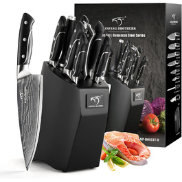 Набір кухонних ножів з дамаської сталі з дерев'яним блоком, японський набір ножів, професійний кухонний набір, 9 шт.