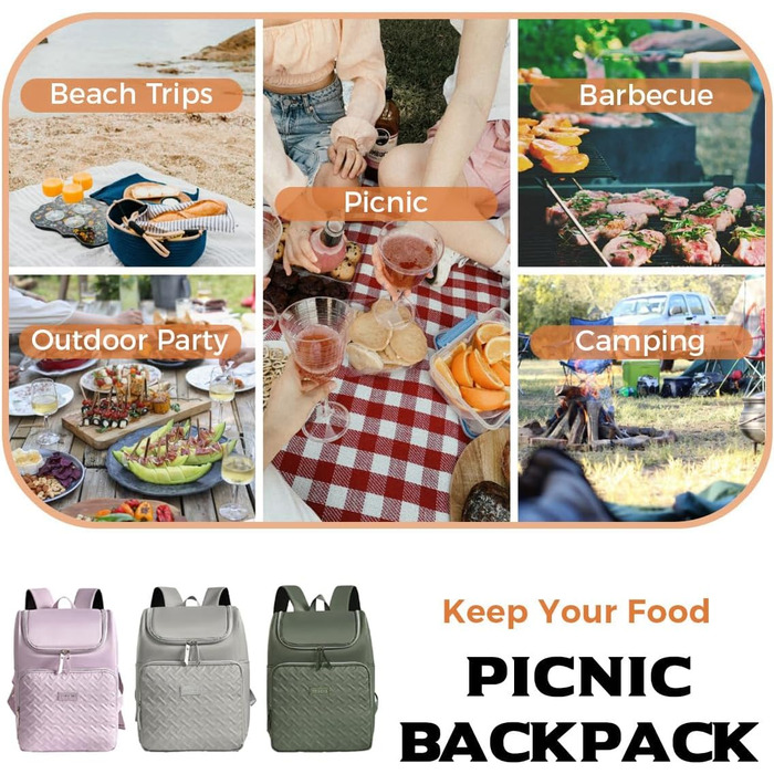 Рюкзак-холодильник 18L для пікніка: ізольований терморюкзак, зелений