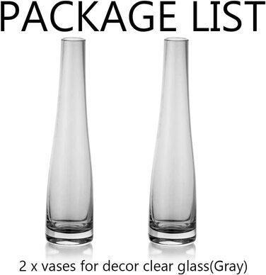 Скляна ваза для квітів, 2 шт. проста ваза для бутонів, високі тонкі пляшки з вузьким шаром для вітальні, будинку, офісу, прикраси інтер'єру, весільний стіл, центральні елементи робочого столу (сірий)