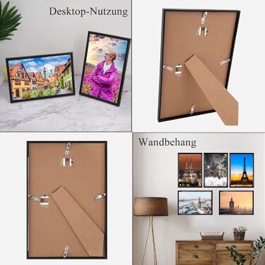 Рамка для фото 5 шт. A4 чорна, з плексигласом, для встановлення та підвішування | Фоторамки Schwarz 21x29.7 см