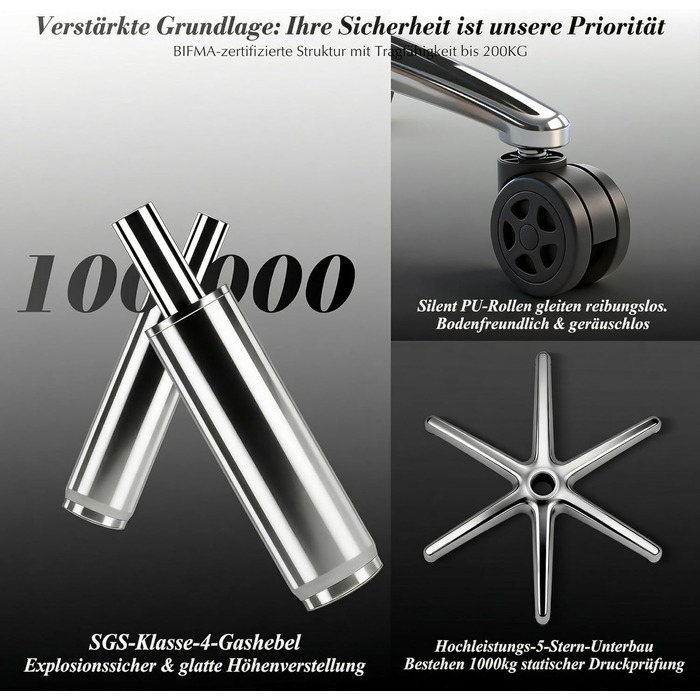 Офісний крісло Efomao XXL 200 кг з підставкою для ніг, сіре. Крісло для керівника з екошкіри, висока спинка, регульовані підлокітники, підтримка попереку для дому та офісу.