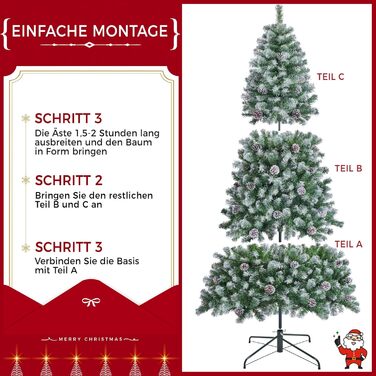 Штучна ялинка Yaheetech зі снігом та 64 шишками, 228 см, 920 гілок, вогнестійка, з металевим підставкою та системою швидкого складання