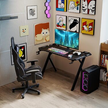 Ігровий стіл YRHome з RGB-підсвічуванням та підставкою для навушників, білий (160x60x75 см)