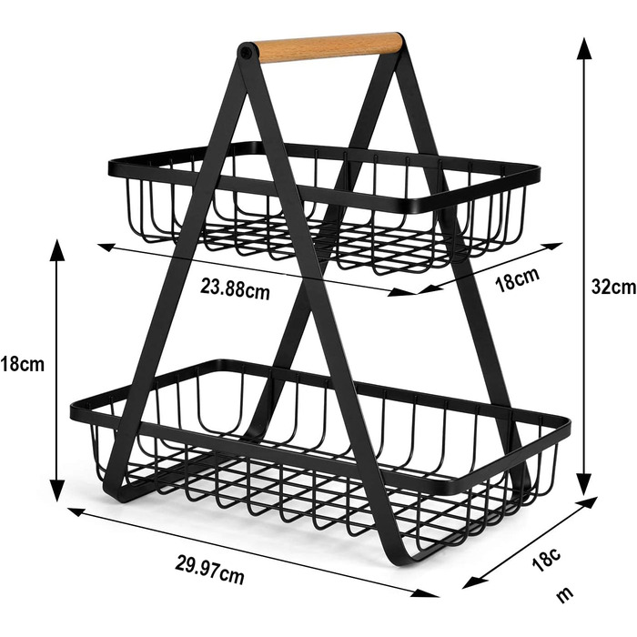 Двоярусна ваза для фруктів з фруктами, 2 тварин, кошик для фруктів, миска для фруктів, кошик для хліба, дерев'яний тримач для овочів, для кухні, для зберігання, чорний