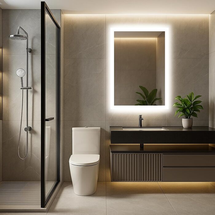 Дзеркало для ванної кімнати з підсвічуванням LED, антизапар, 2 кольори світла (3000K/6500K), вимикач-клавіша, прямокутне, 45 x 60 см