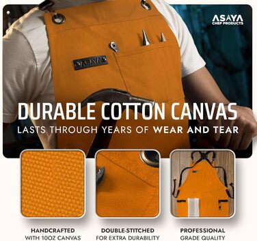 Фартух кухонний Asaya для жінок та чоловіків + рушник та відкривачка для пляшок – 284 мл, канвас (помаранчевий/червоний, зигзаг (Sunset Chevron))