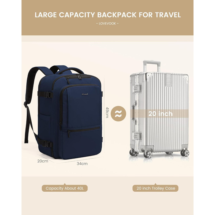 Рюкзак ручної об'єм OVEVOOK: дорожній, 40л, для ноутбука 17