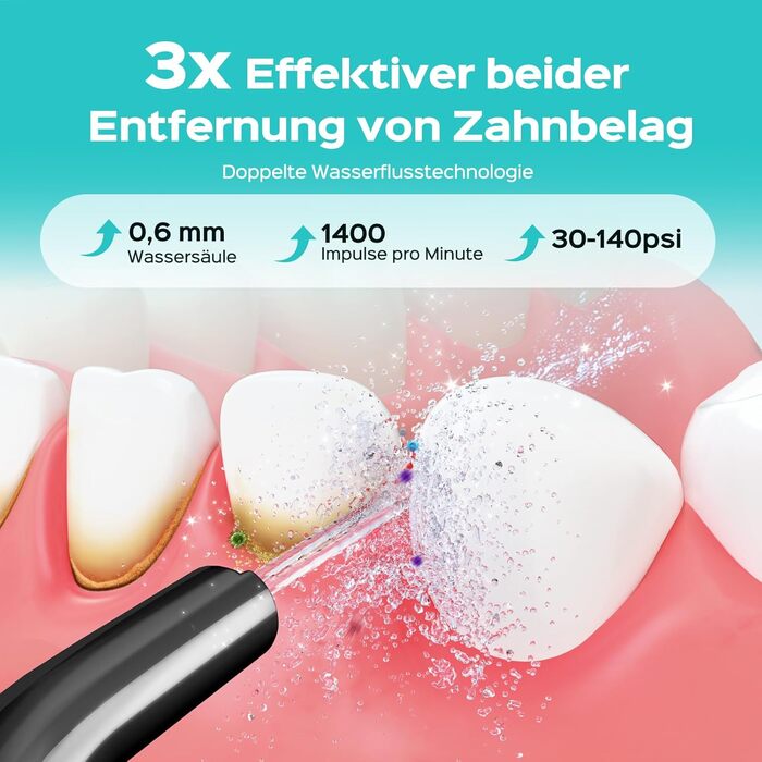 COSLUS Електрична душова лійка: 20 бар, IPX7, водонепроникна, 4 режими для догляду за порожниною рота, 5 інтенсивностей, чорна