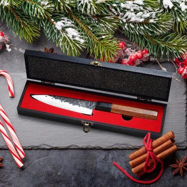 Японський ніж Mitsumoto Sakari для кухні, 14 см, з високоякісної сталі, ручка з рожевого дерева, подарункова коробка