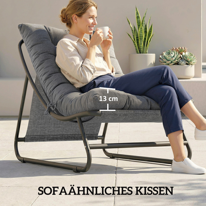 Крісло для відпочинку на відкритому повітрі, балконне крісло з пуфом, м'яке сидіння товщиною 13 см, неслизькі ніжки, темно-сірий