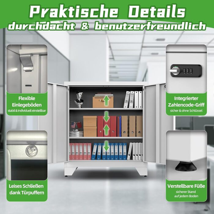 Металевий шафа-сейф для документів, 90x80x40 см, білий. Шафа для офісу, гаража, під інструменти, з комбінаційним замком, регульовані полиці