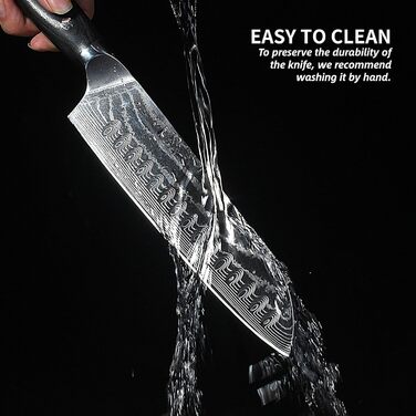 Дамаскенський сантоку 18 см - професійний ніж для кухні з дерев'яною ручкою, високовуглецева сталь, VG10, нержавіюча сталь