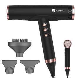 Іонний фен для волосся Slopehill з безщітковим двигуном 110,000 RPM, біокерамічний технологічний обдув, магнітний дифузор, низький рівень шуму, матовий чорний