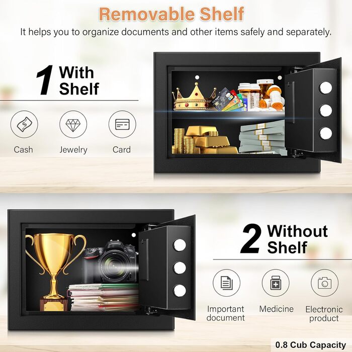 Пожежостійкий сейф Safe Tresor 25L з висувним ящиком та відділенням для батарей, для грошей, ювелірних виробів, документів