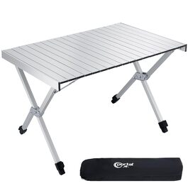 Складаний кемпінговий стіл PORTAL з регулюванням висоти, алюмінієвий, 108 x 71 см, легкий стіл для пікніка, саду та подорожей (Сріблястий)