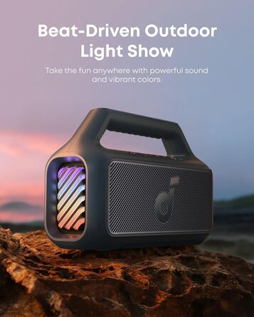 Soundcore Boom 2 - портативна Bluetooth колонка, 80W, сабвуфер, BassUp 2.0, 24h, IPX7, LED, USB-C, EQ, BT 5.3, для кемпінгу, пляжу, саду (блакитна)