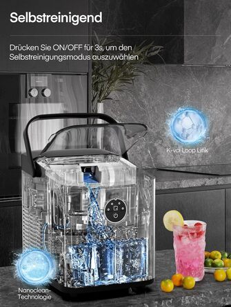 Льодогенератор Fohere 14 кг/24 год, швидке виробництво льоду (5 хв), 2 розміри кулеподібного льоду, самоочищення, з ручкою, лопаткою та кошиком для вечірок, офісу, кемпінгу - Чорний