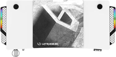 ULTRADESK Стол для роботи та геймінгу з регулюванням висоти - електричний, 140x68 см, з підсвічуванням RGB, XL-килимок для миші, білий