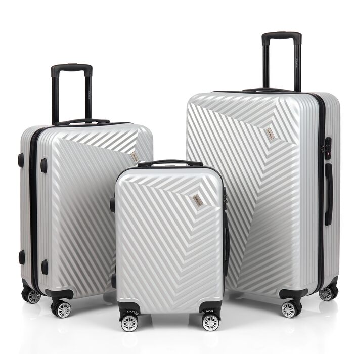 Набір валіз xRace 3-частинний ABS, 20/24/28 дюймів, ручна поклажа, TSA замок, 360° колеса, стійкий до ударів, преміум підкладка (срібний)